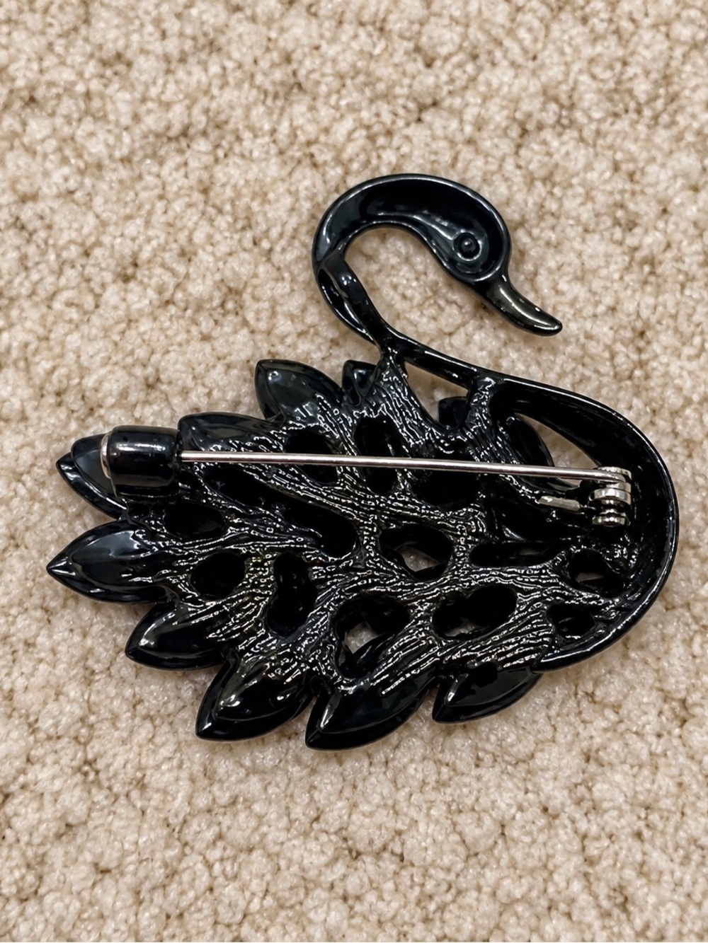 Black Swan Rhinestone Brooch Pendant – 1.5” x 1.5” - Picture 2 of 2
